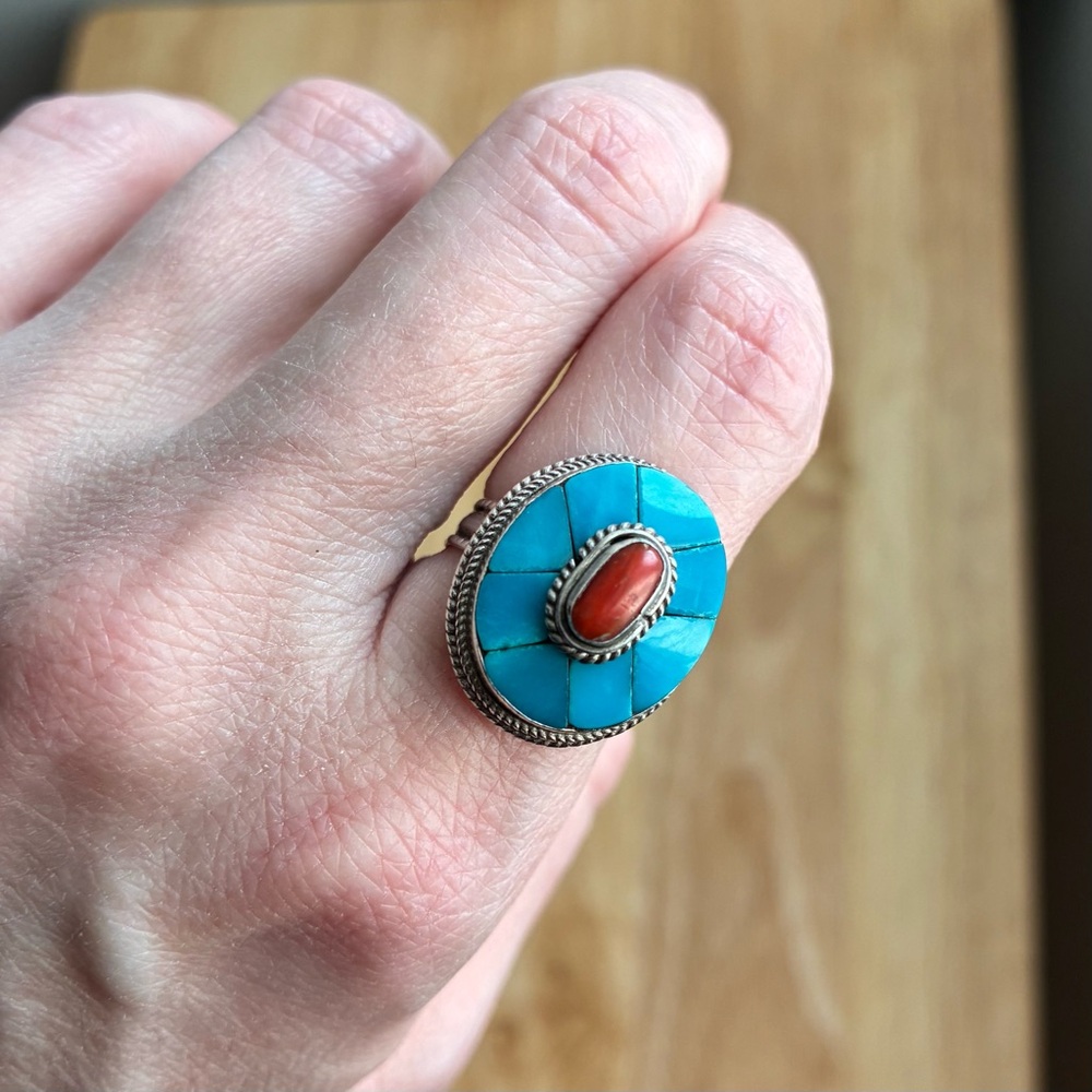 90’s Turquoise and Coral Oval Ring